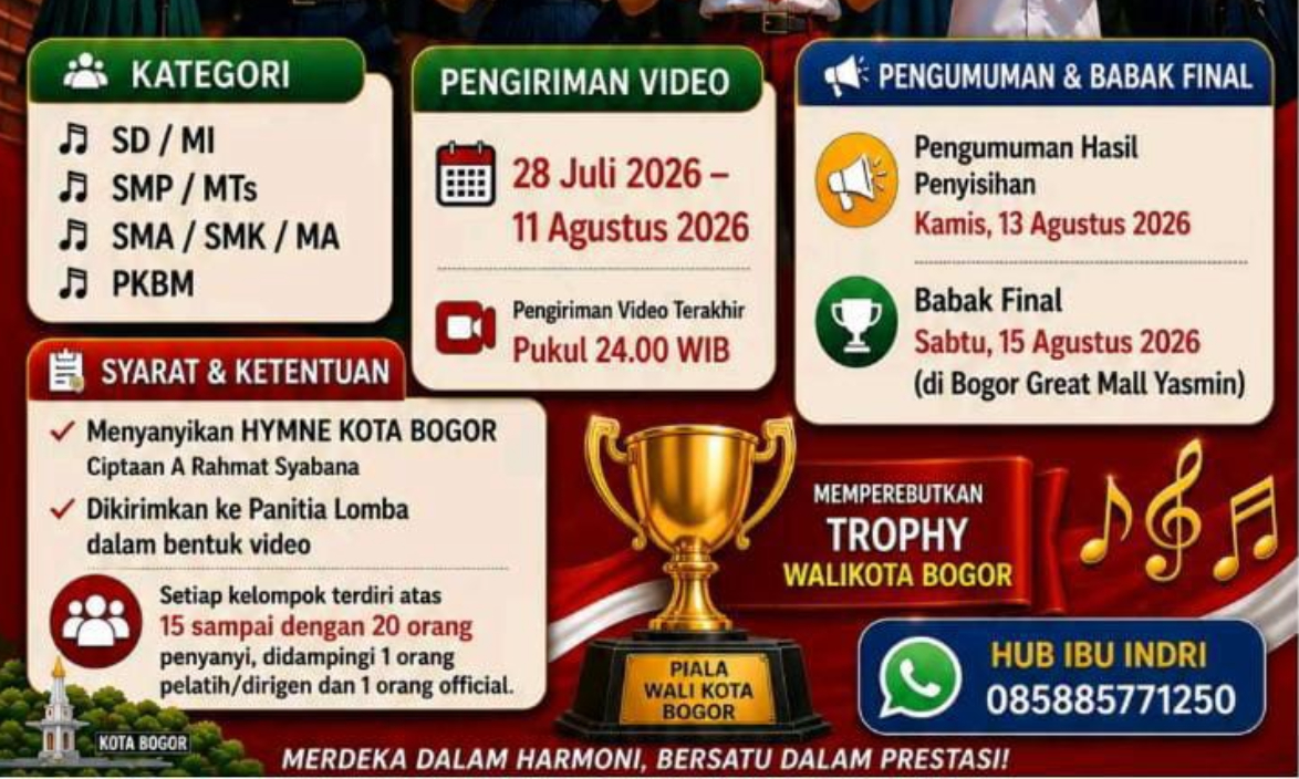 AYO RAMAIKAN LOMBA PADUAN SUARA HYMNE KOTA BOGOR PIALA WALI KOTA BOGOR TAHUN 2026!